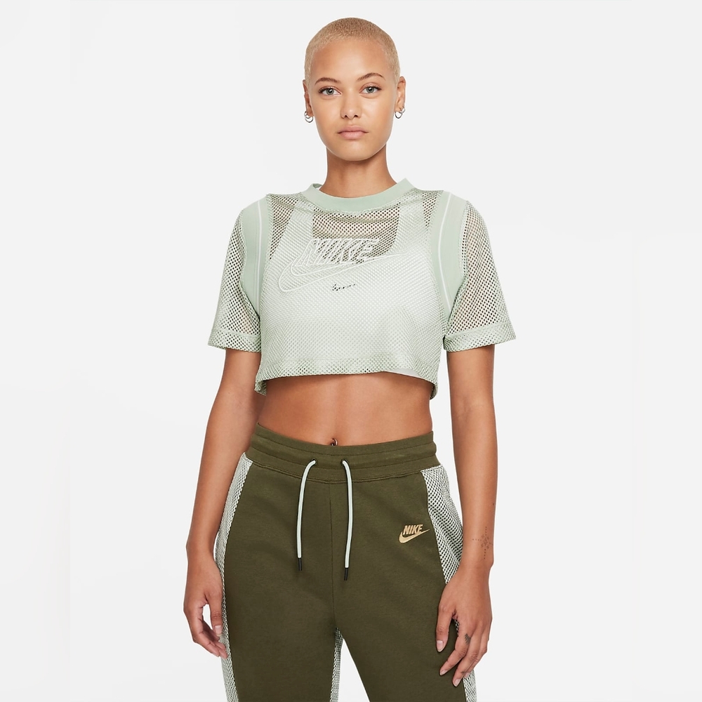 Nike Green And White Mesh Net Cropped Crop Top Sh… - image 1